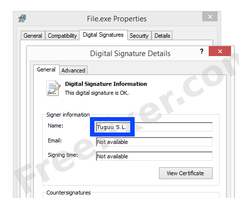 Screenshot of the Tuguu S.L. certificate